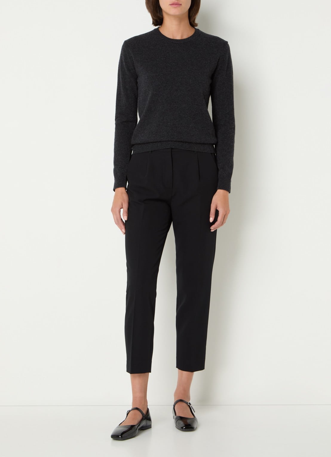 Benetton Fijngebreide pullover van merino wol - voorkant 2 antraciet