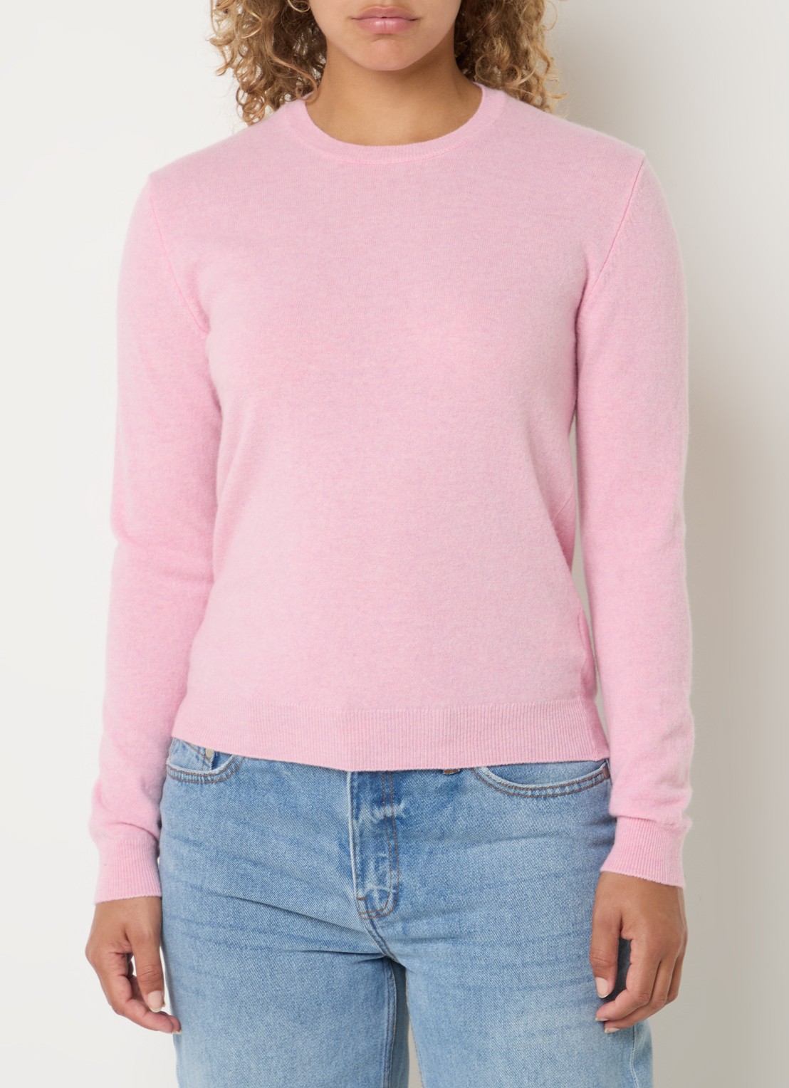 Benetton Fijngebreide pullover van merino wol - detail lichtroze