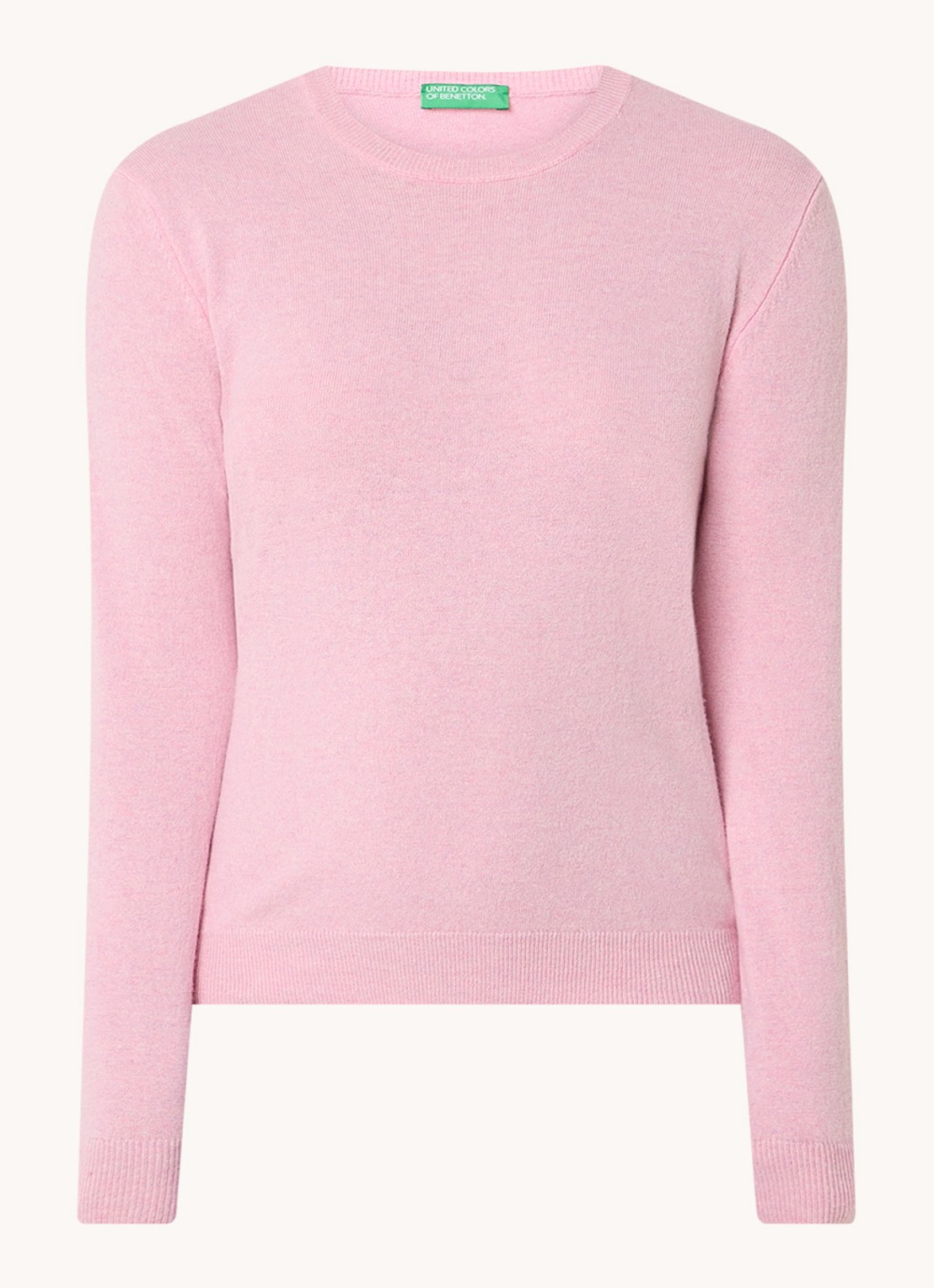 Benetton Fijngebreide pullover van merino wol - voorkant 3 lichtroze