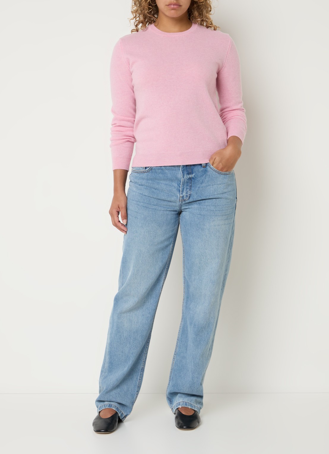 Benetton Fijngebreide pullover van merino wol - voorkant 4 lichtroze