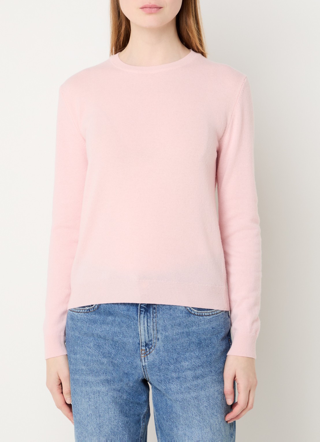 Benetton Fijngebreide pullover van merino wol - detail zalmroze