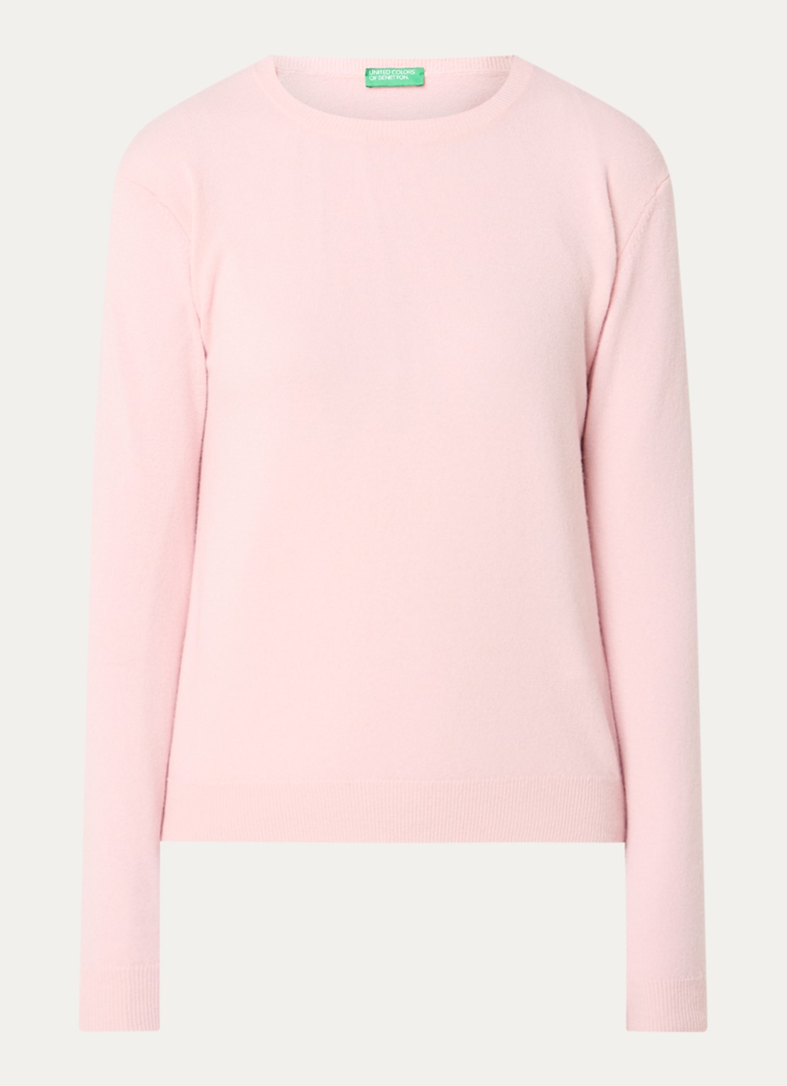 Benetton Fijngebreide pullover van merino wol - voorkant 3 zalmroze