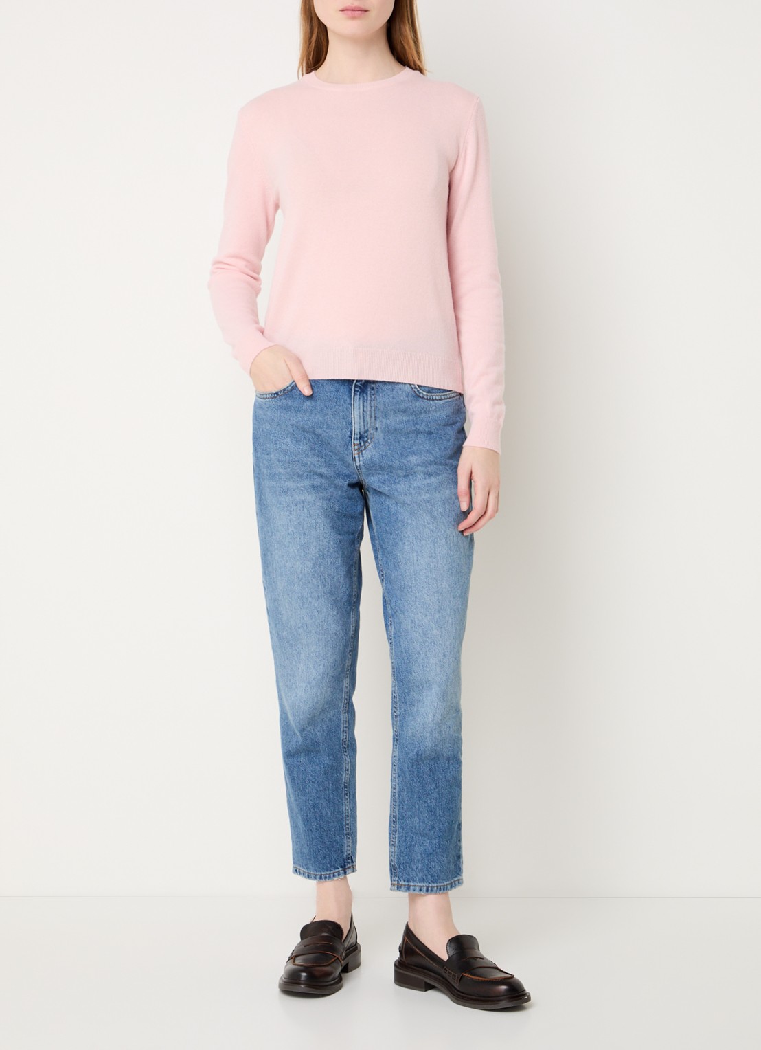 Benetton Fijngebreide pullover van merino wol - voorkant 4 zalmroze