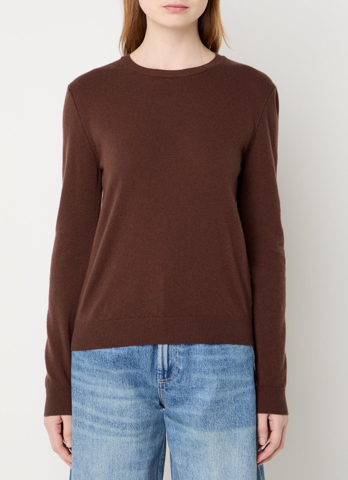 Benetton Fijngebreide pullover van merino wol - detail 3 kastanjebruin