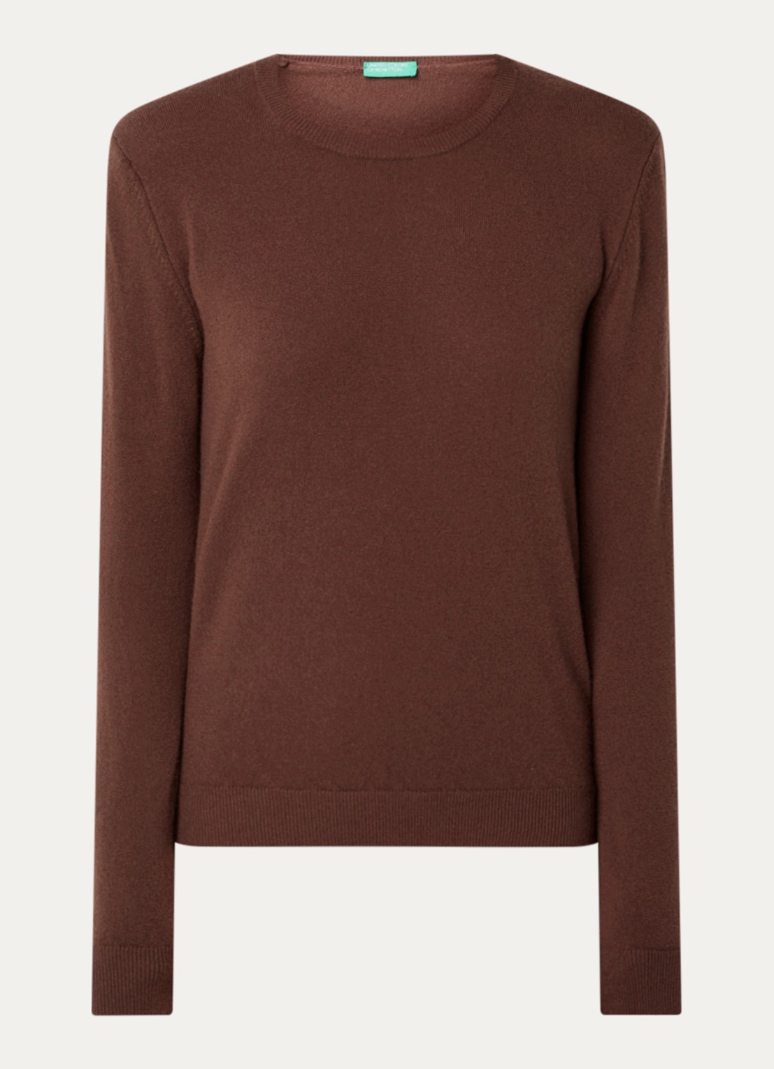 Benetton Fijngebreide pullover van merino wol - voorkant kastanjebruin