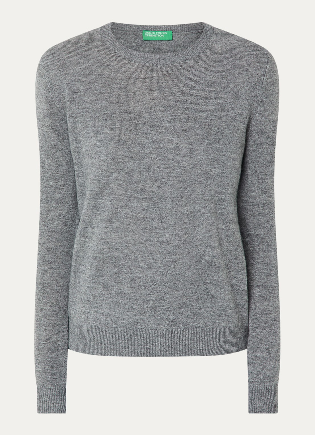 Benetton Fijngebreide pullover van merino wol - voorkant 3 grijs