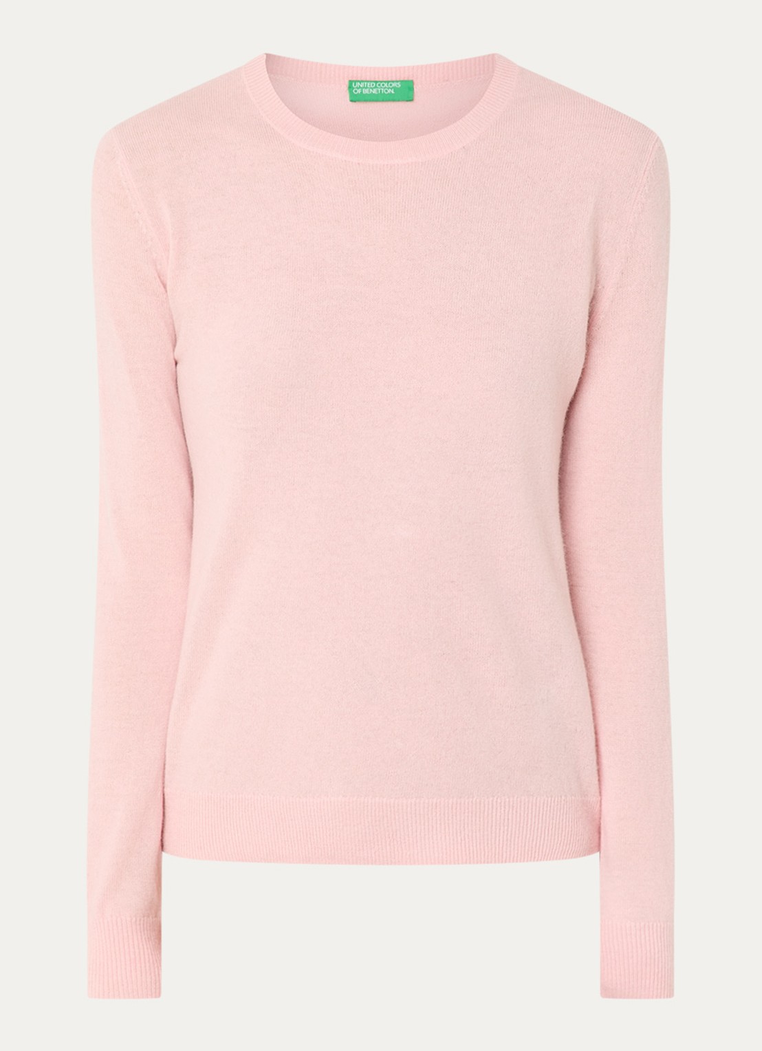 Benetton Fijngebreide pullover van merino wol - voorkant 5 zalmroze