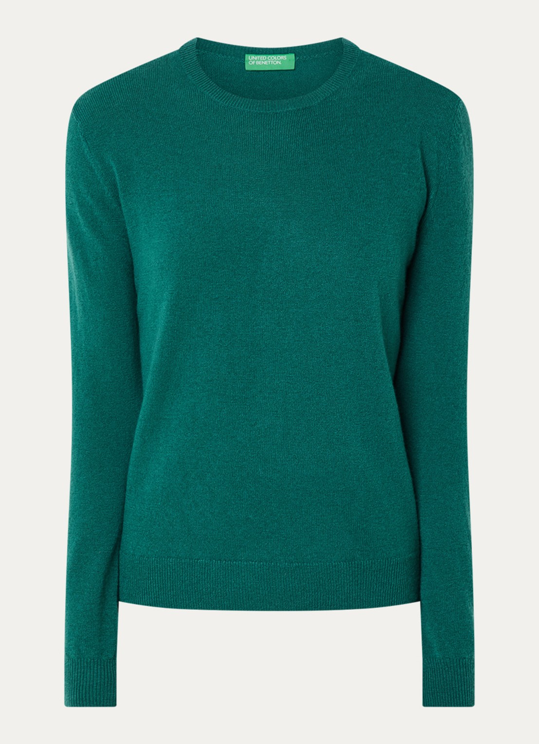 Benetton Fijngebreide pullover van merino wol - voorkant donkergroen