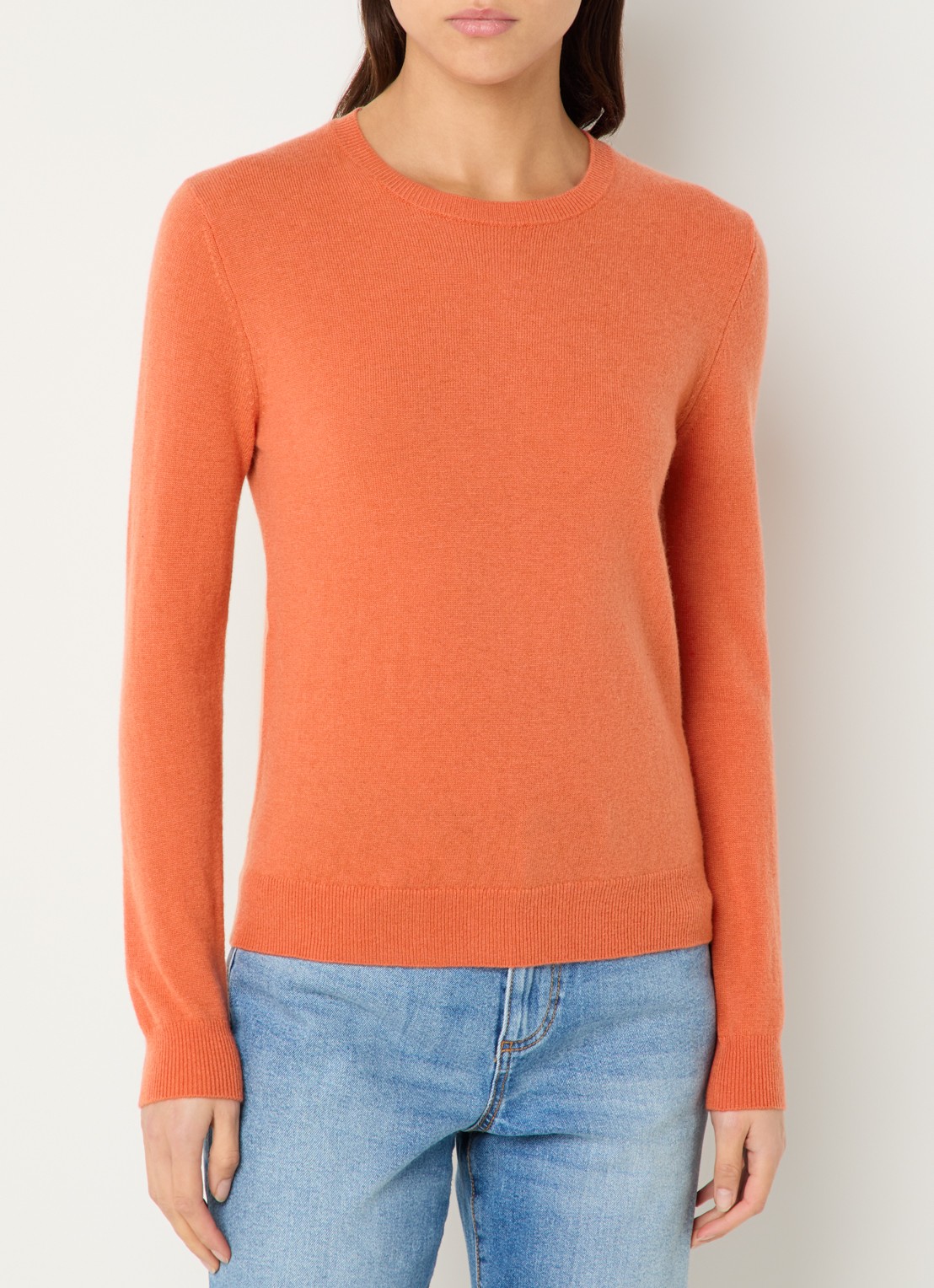 Benetton Fijngebreide pullover van merino wol - detail oranjerood