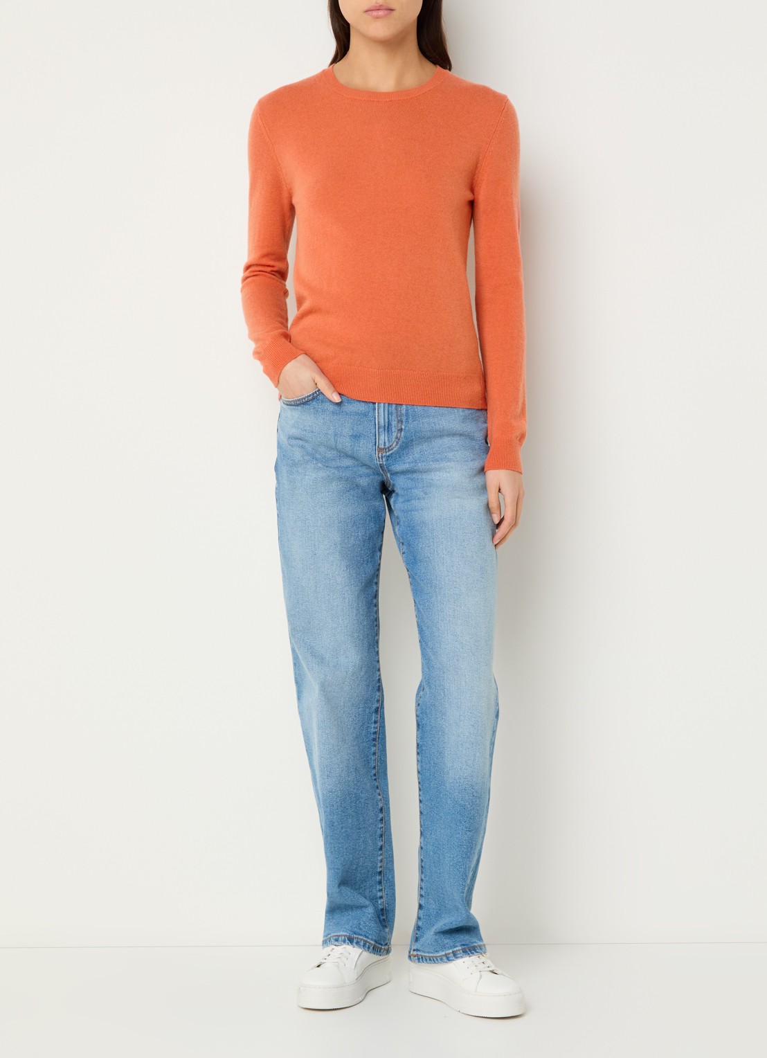 Benetton Fijngebreide pullover van merino wol - voorkant 3 oranjerood