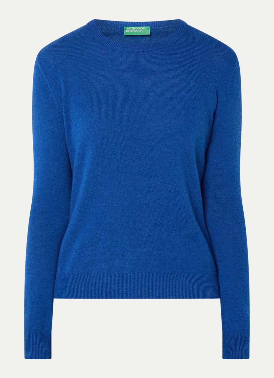 Benetton Fijngebreide pullover van merino wol - voorkant 2 kobaltblauw
