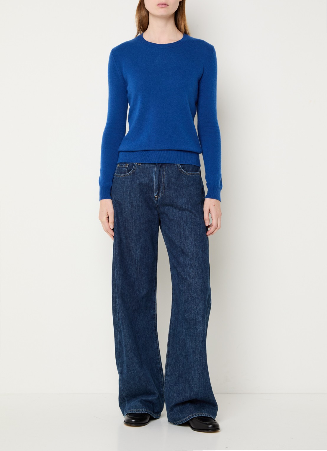 Benetton Fijngebreide pullover van merino wol - voorkant 3 kobaltblauw