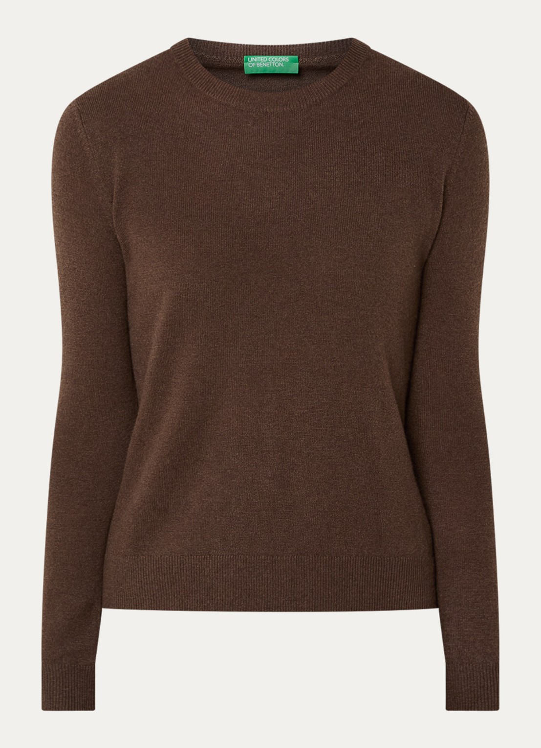 Benetton Fijngebreide pullover van merino wol - voorkant 2 donkerbruin