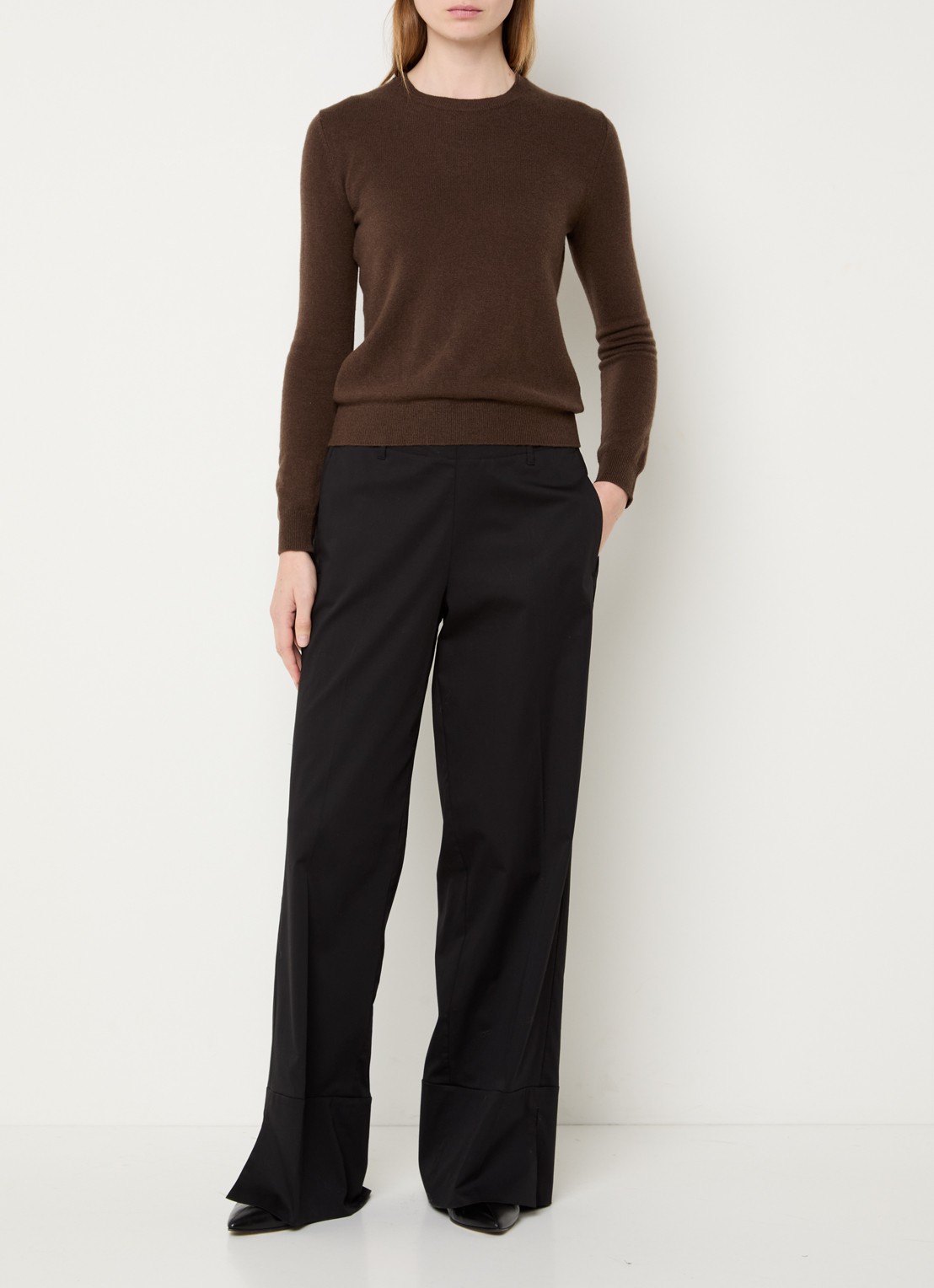 Benetton Fijngebreide pullover van merino wol - voorkant 3 donkerbruin