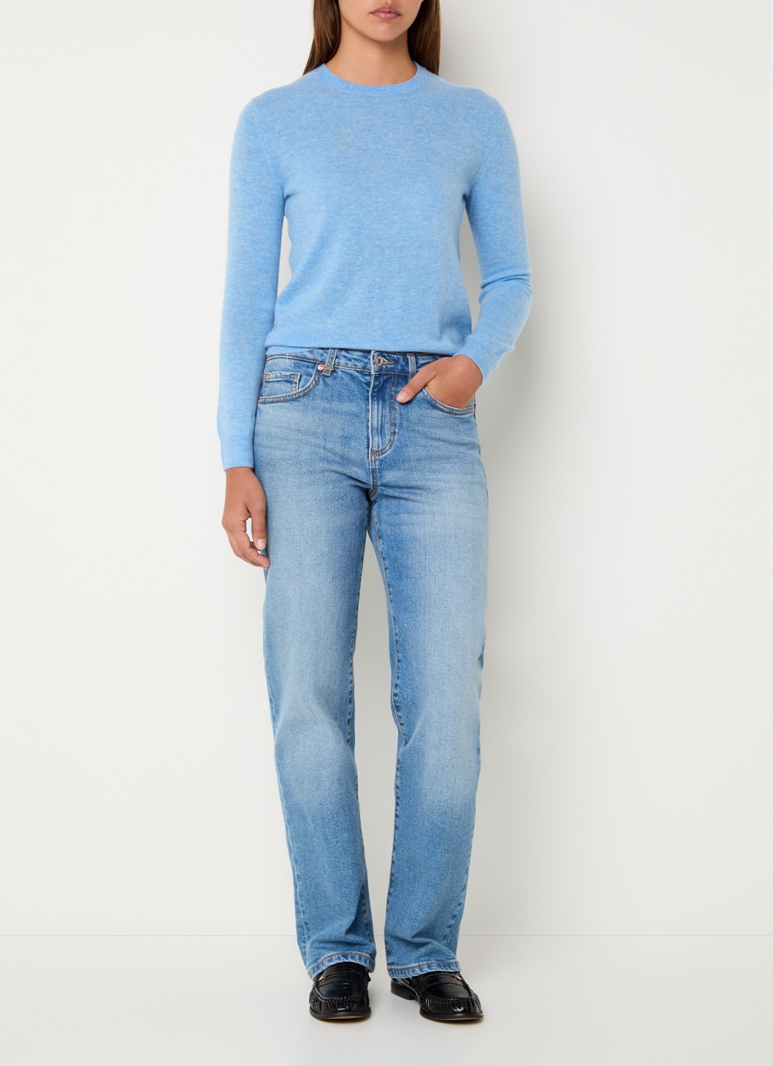 Benetton Fijngebreide pullover van merino wol - voorkant 3 blauwgrijs