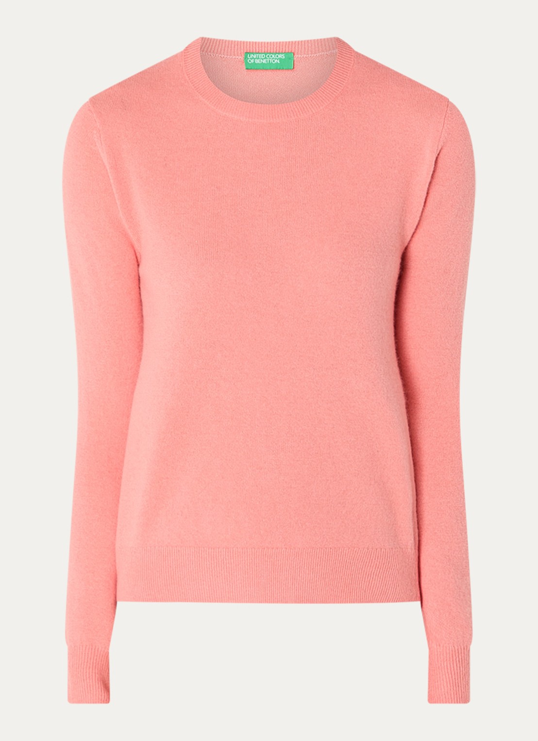 Benetton Fijngebreide pullover van merino wol - voorkant abrikoos