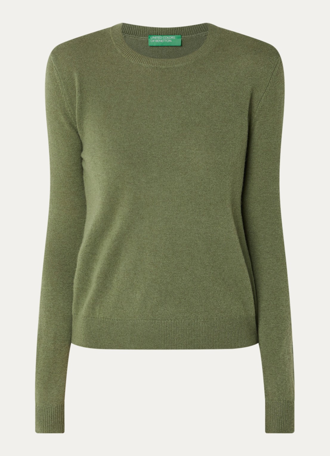 Benetton Fijngebreide pullover van merino wol - voorkant 2 mosgroen