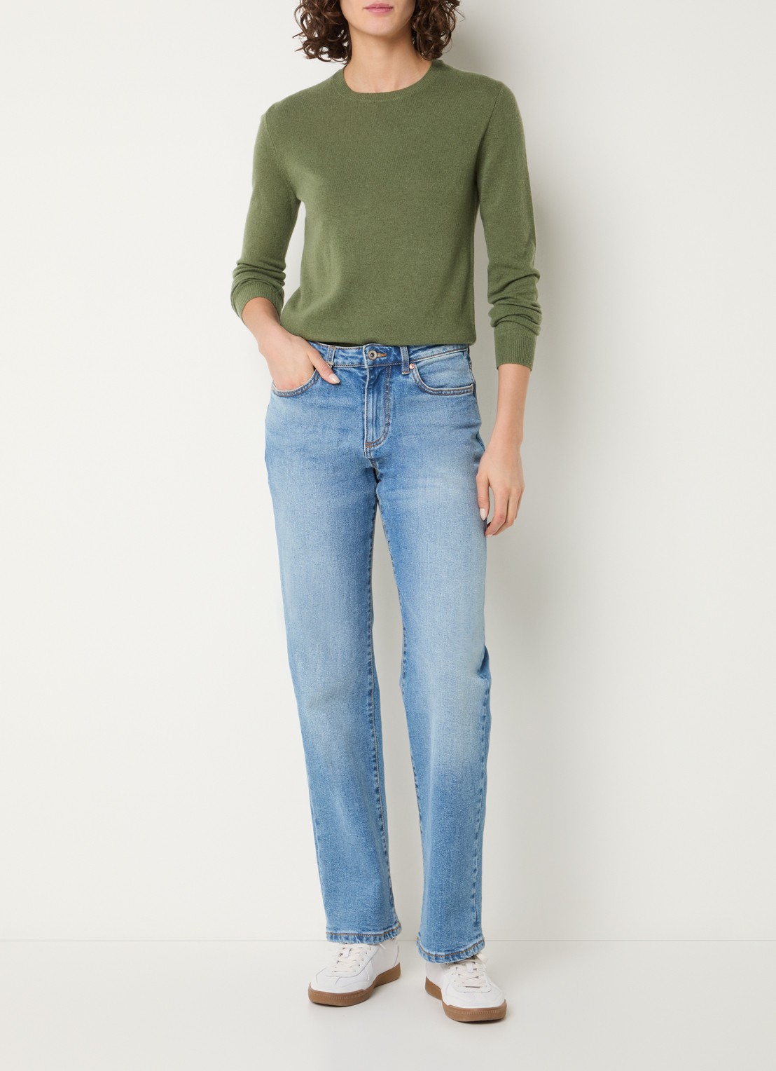 Benetton Fijngebreide pullover van merino wol - voorkant 3 mosgroen