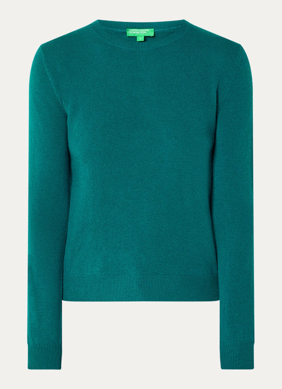Benetton Fijngebreide pullover van merino wol - voorkant 3 donkerblauw
