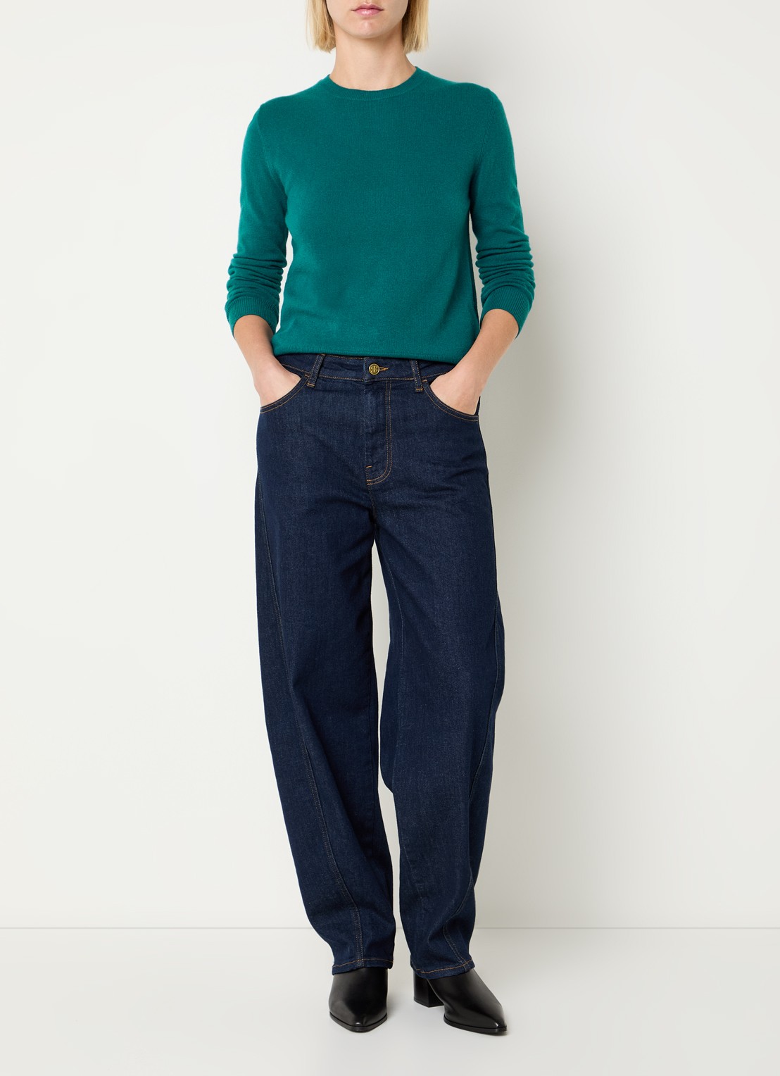 Benetton Fijngebreide pullover van merino wol - voorkant 4 donkerblauw