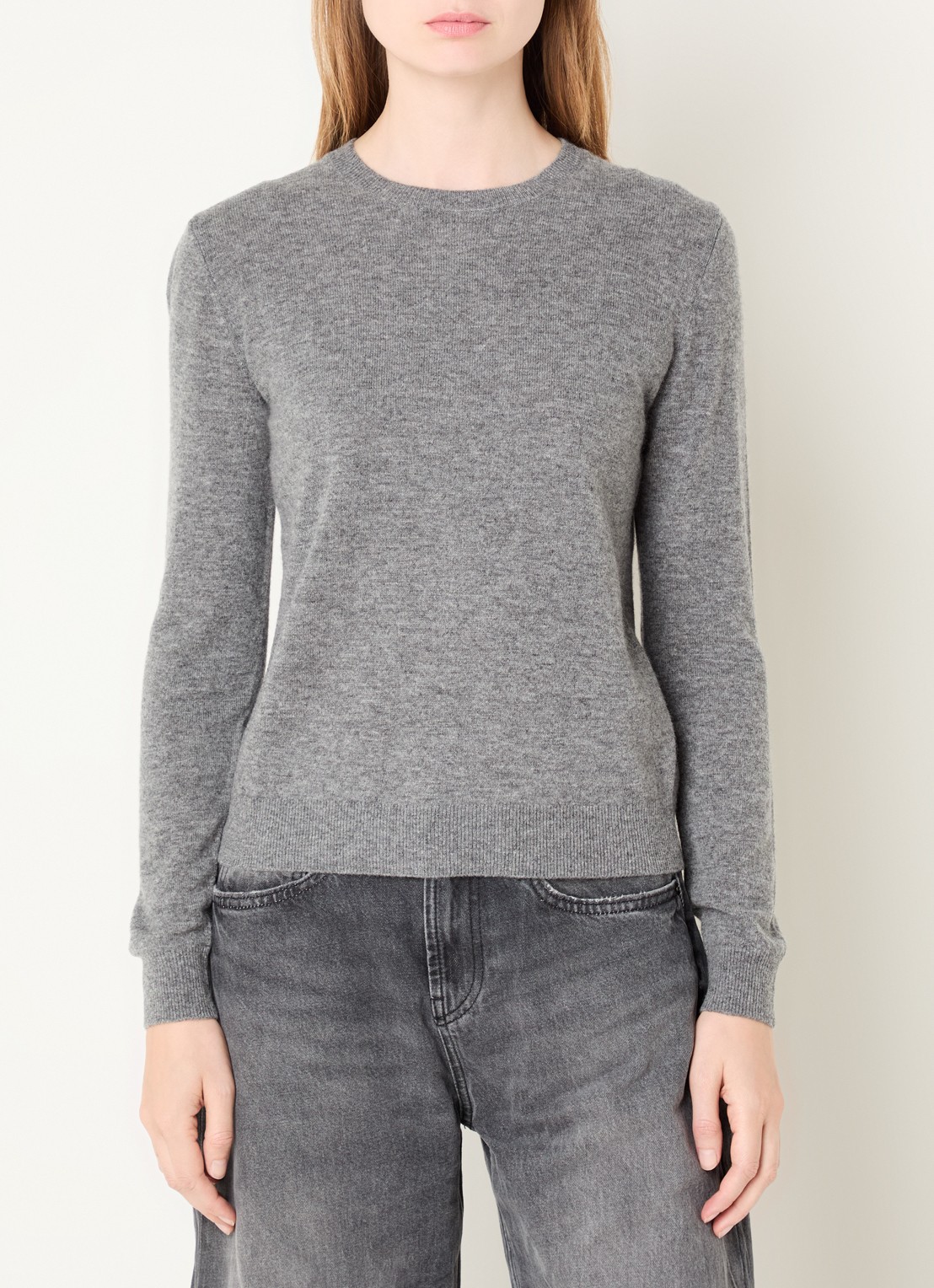 Benetton Fijngebreide pullover van merino wol - detail 4 middengrijs