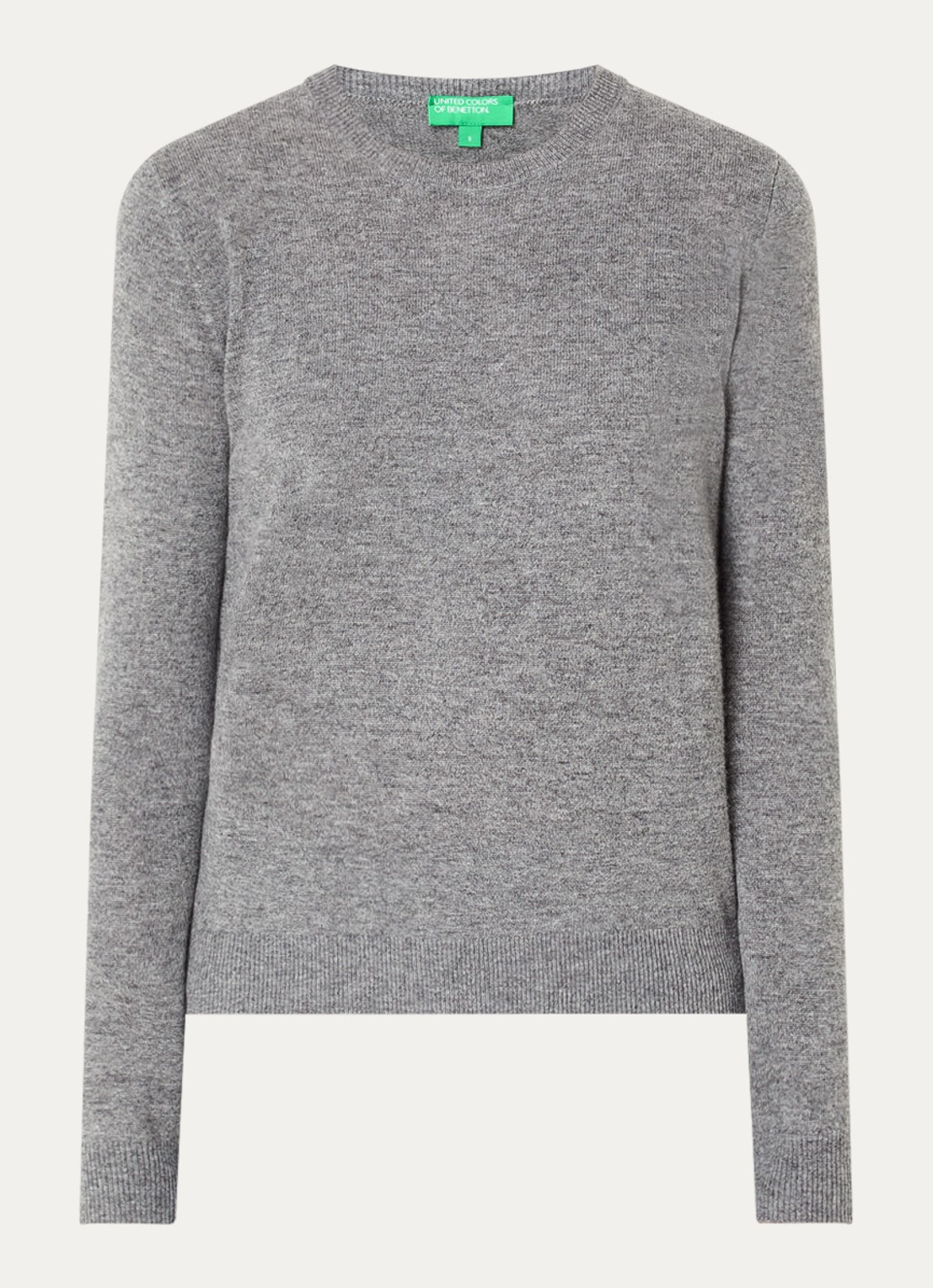 Benetton Fijngebreide pullover van merino wol - voorkant 2 middengrijs