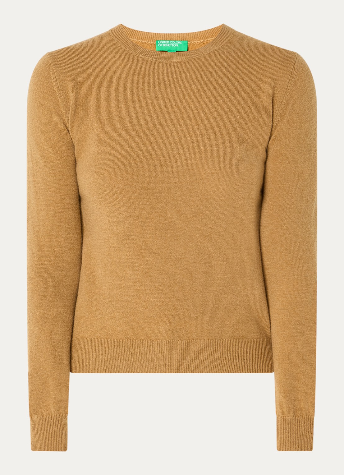 Benetton Fijngebreide pullover van merino wol - voorkant 5 camel