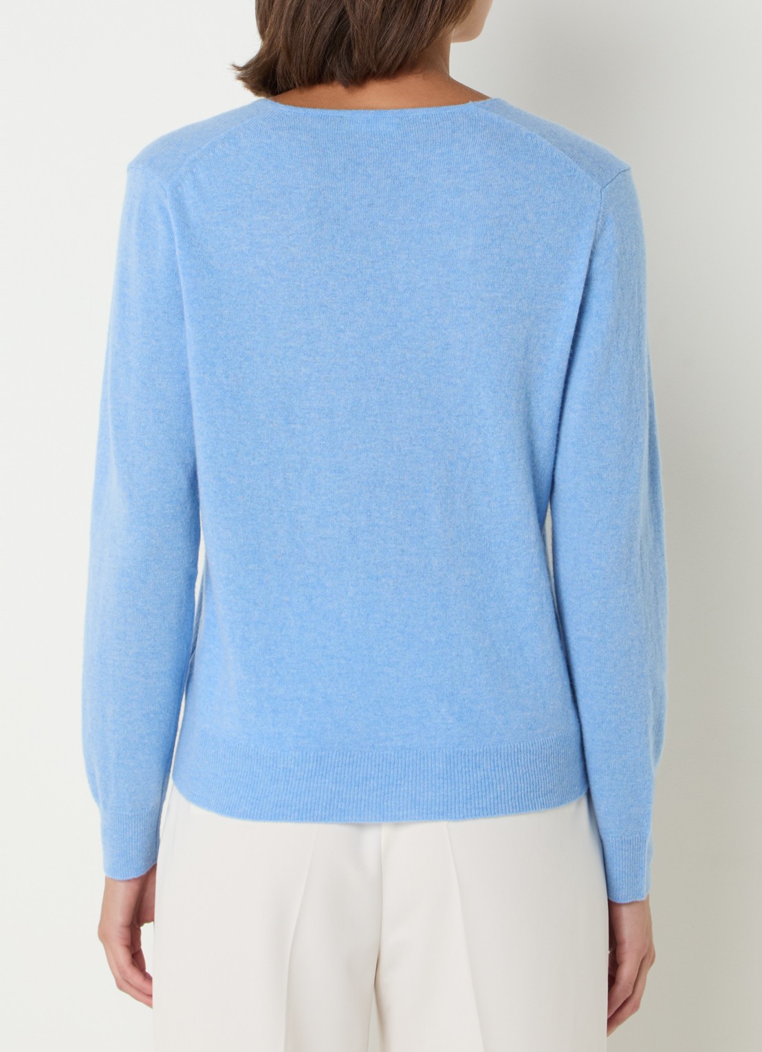 Benetton Fijngebreide pullover van scheerwol met V-hals - achterkant blauwgrijs