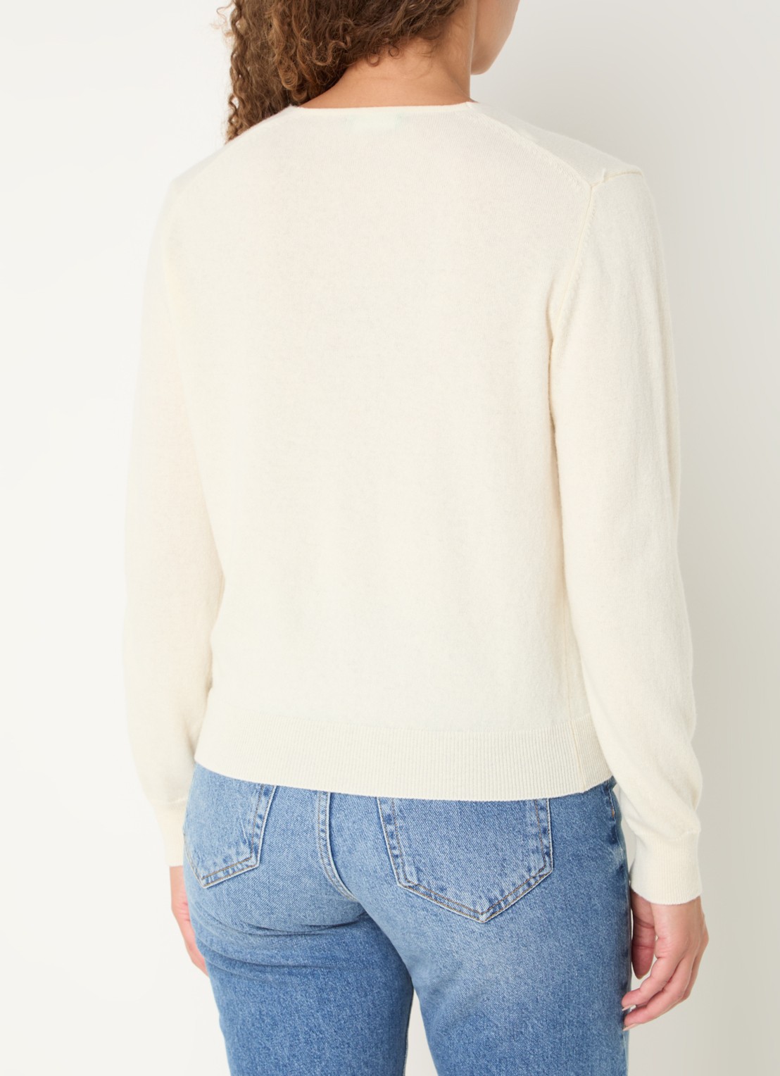 Benetton Fijngebreide pullover van scheerwol met V-hals - achterkant 2 creme