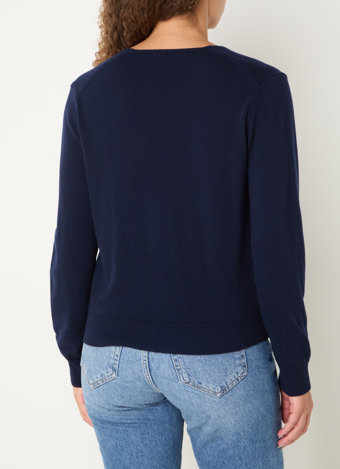 Benetton Fijngebreide pullover van scheerwol met V-hals - achterkant 3 blauw