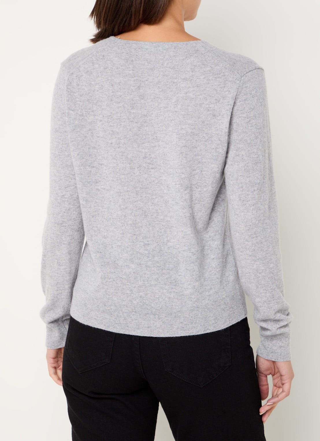 Benetton Fijngebreide pullover van scheerwol met V-hals - achterkant 4 grijsmele