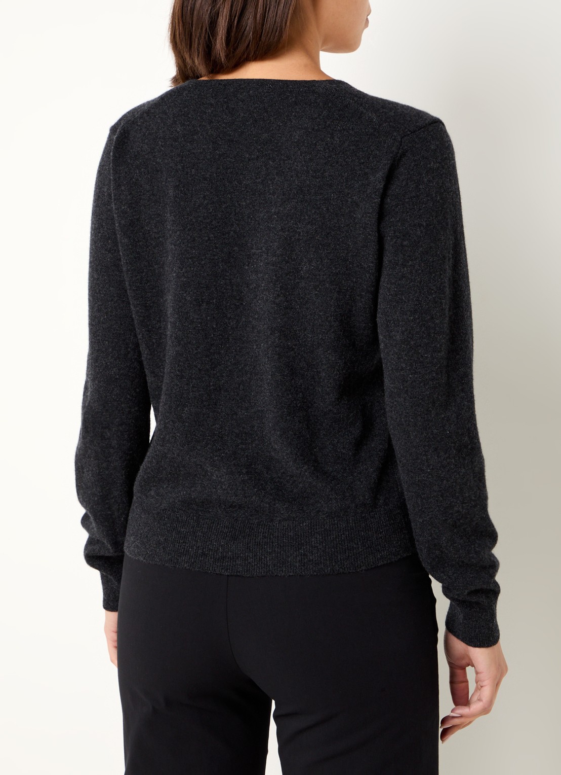 Benetton Fijngebreide pullover van scheerwol met V-hals - achterkant 3 antraciet
