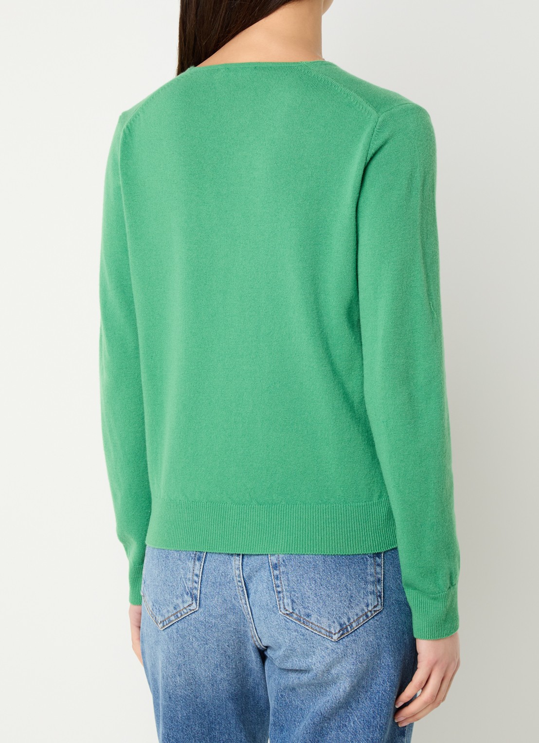Benetton Fijngebreide pullover van scheerwol met V-hals - achterkant 3 groen