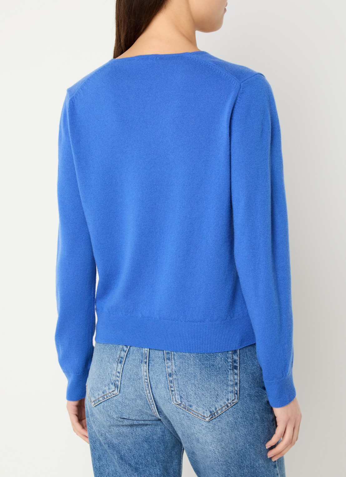 Benetton Fijngebreide pullover van scheerwol met V-hals - achterkant 2 blauw