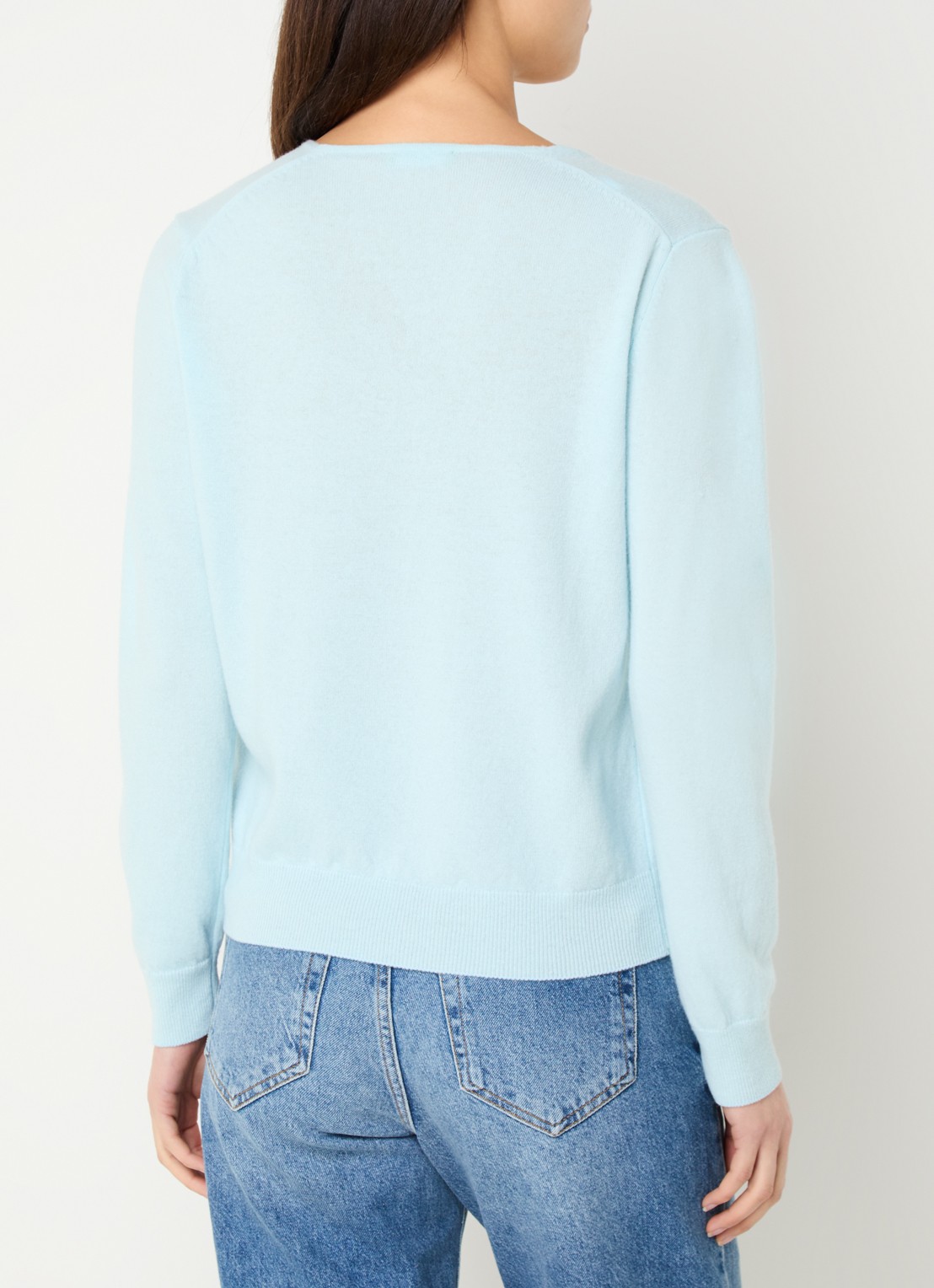 Benetton Fijngebreide pullover van scheerwol met V-hals - achterkant 3 zeegroen