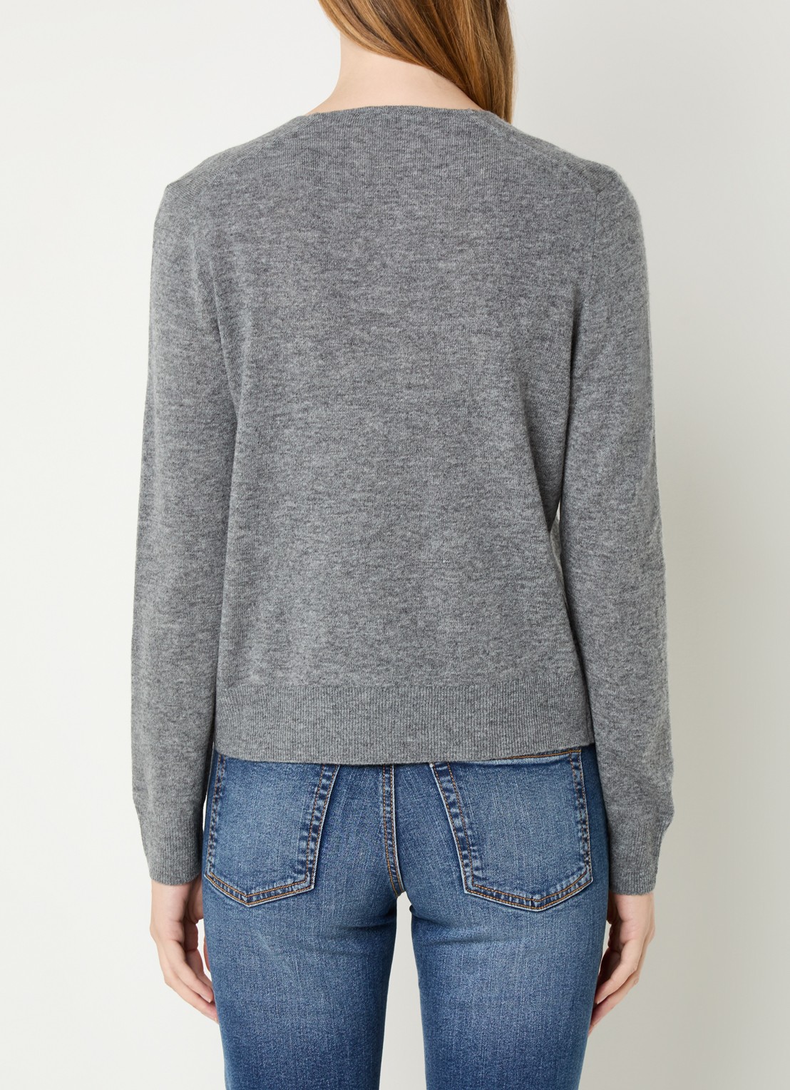 Benetton Fijngebreide pullover van scheerwol met V-hals - achterkant middengrijs