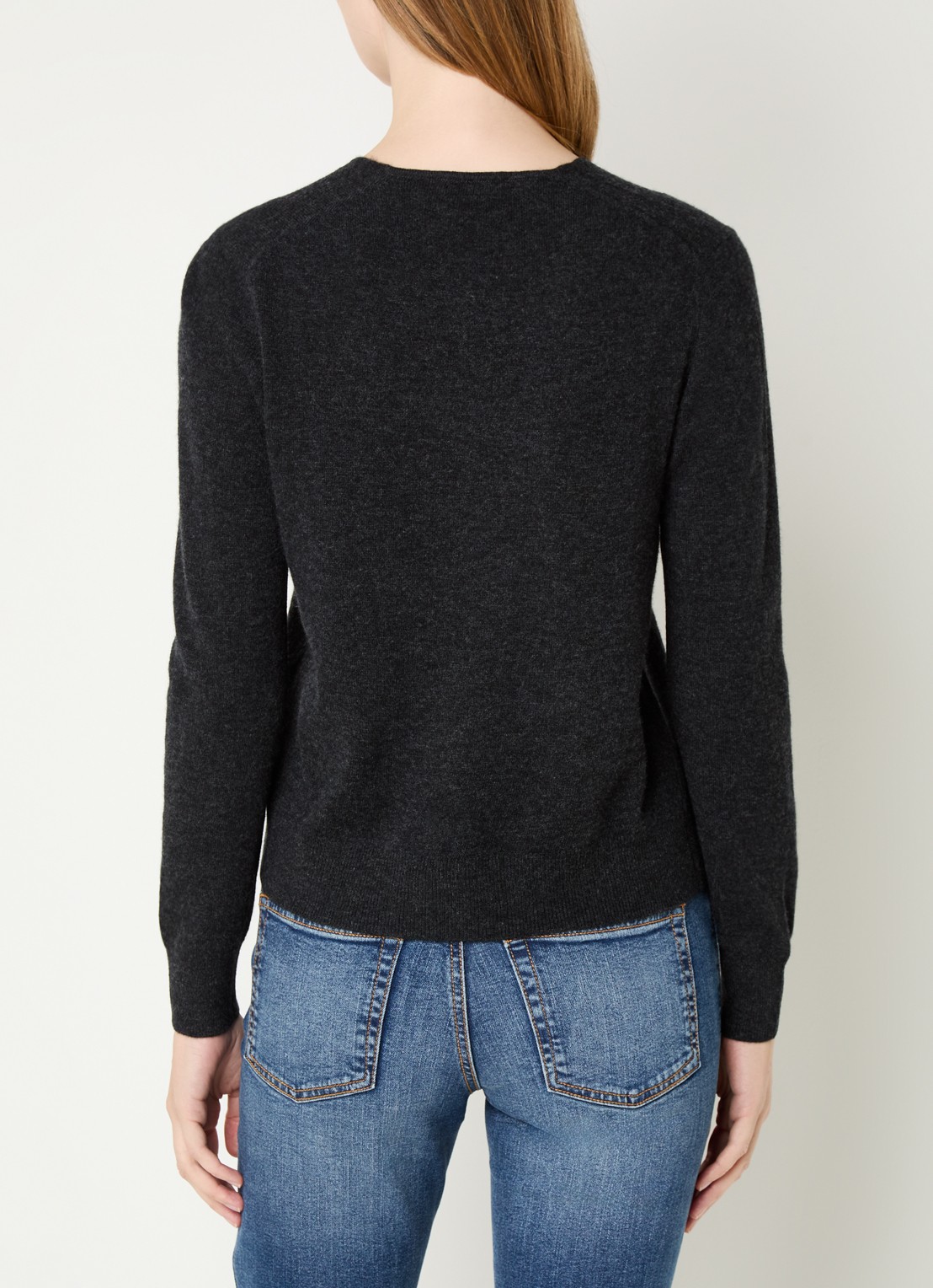 Benetton Fijngebreide pullover van scheerwol met V-hals - achterkant 2 donkergrijs