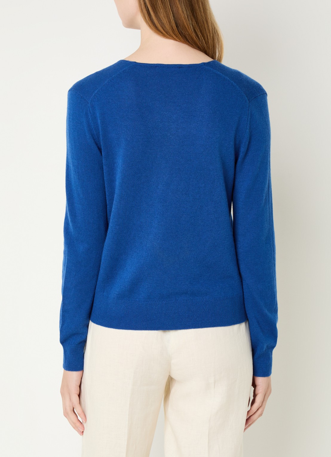 Benetton Fijngebreide pullover van scheerwol met V-hals - achterkant 4 kobaltblauw