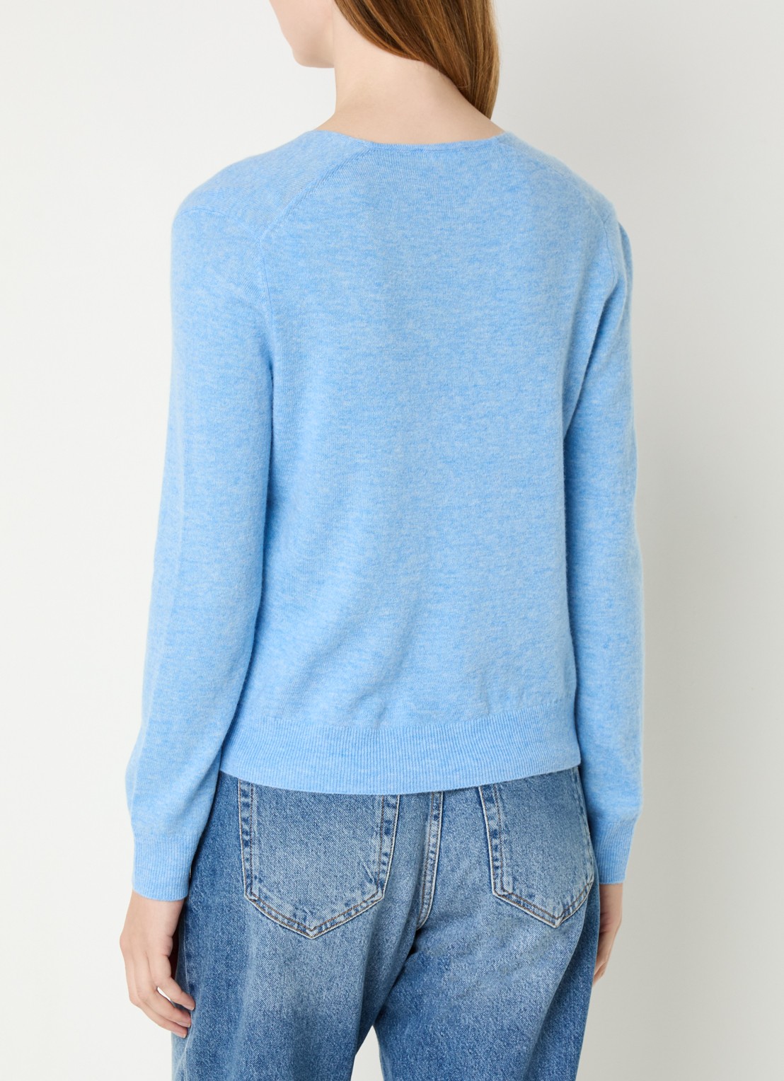 Benetton Fijngebreide pullover van scheerwol met V-hals - achterkant 4 lichtblauw