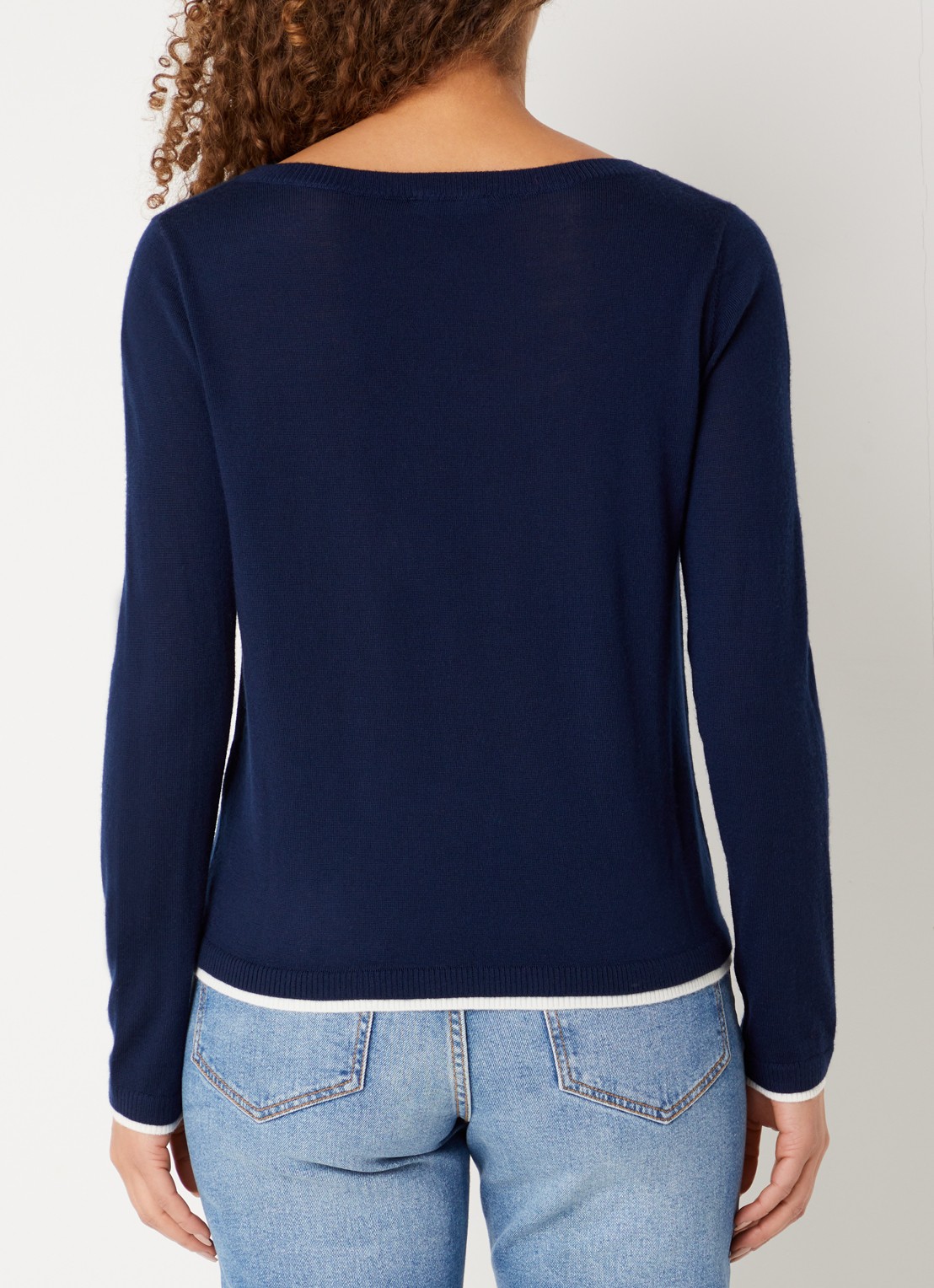 Benetton Fijngebreide pullover van scheerwol - achterkant 3 donkerblauw
