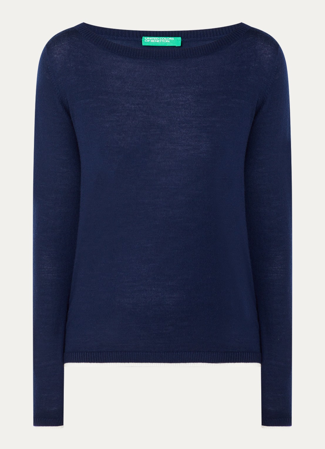 Benetton Fijngebreide pullover van scheerwol - voorkant donkerblauw