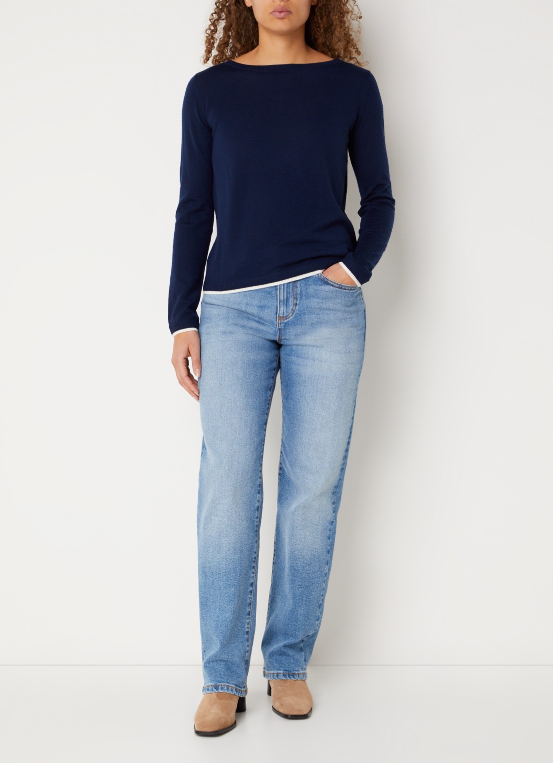 Benetton Fijngebreide pullover van scheerwol - voorkant 2 donkerblauw