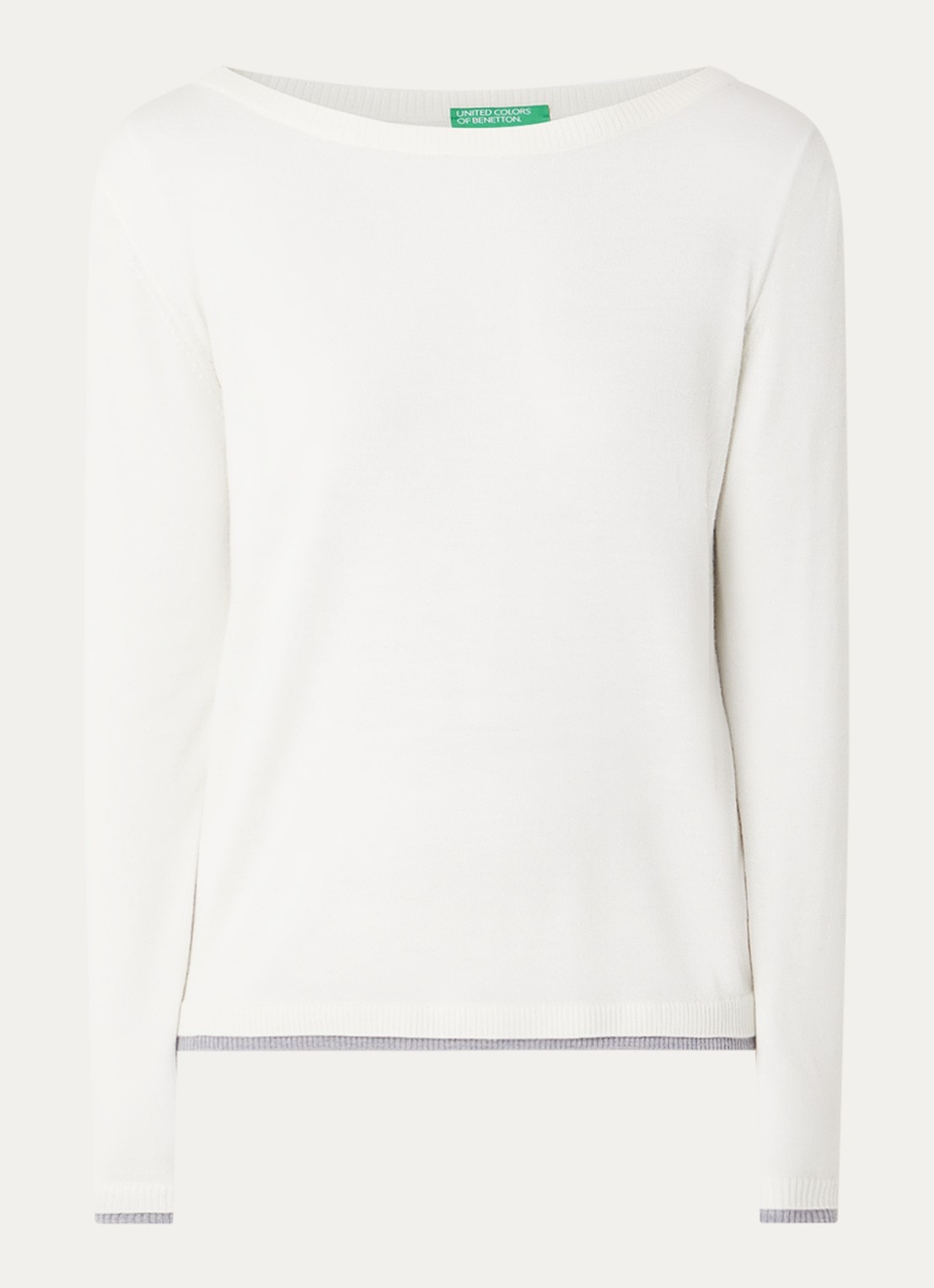 Benetton Fijngebreide pullover van scheerwol - voorkant 2 creme