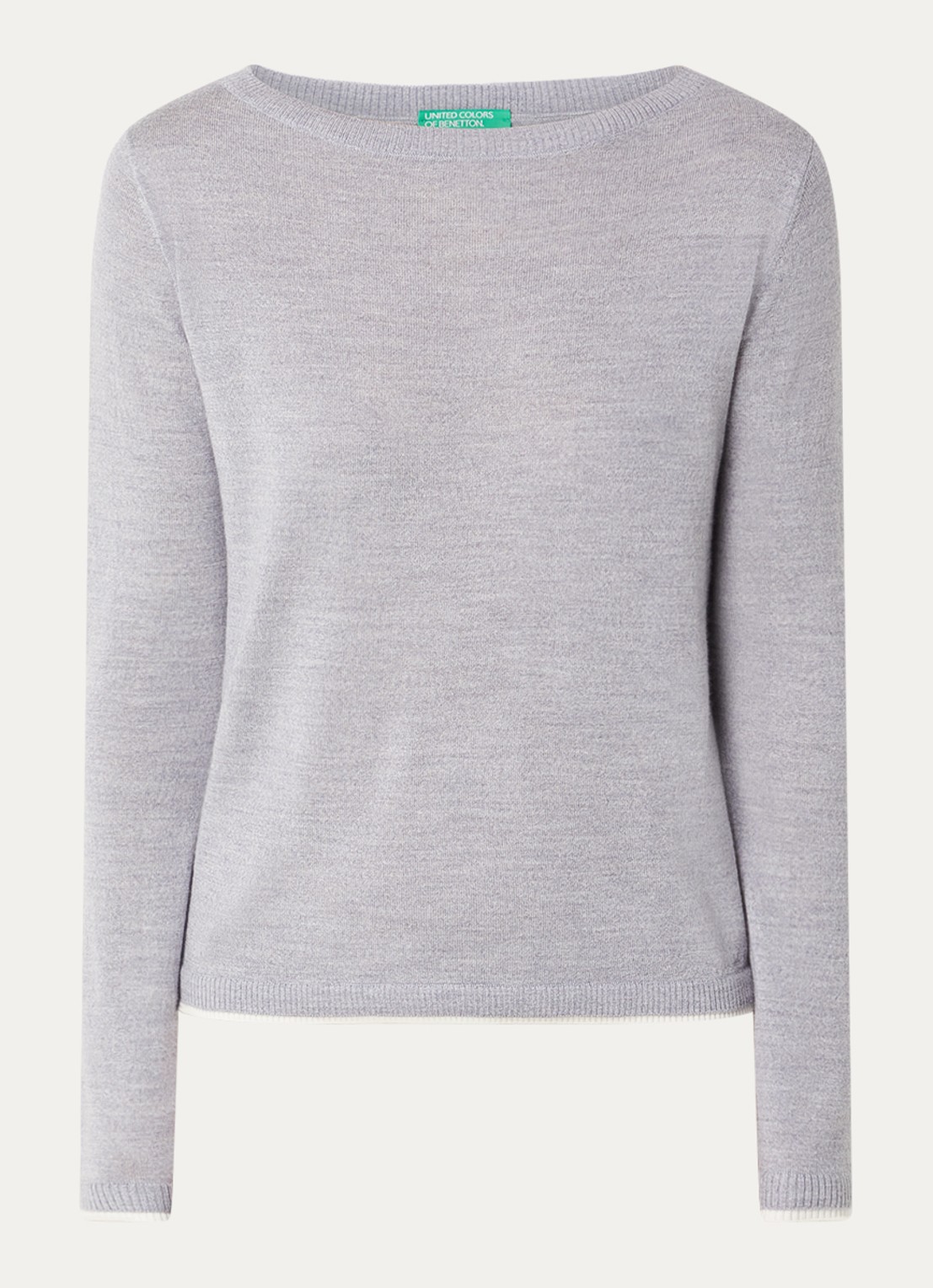 Benetton Fijngebreide pullover van scheerwol - voorkant lichtgrijs