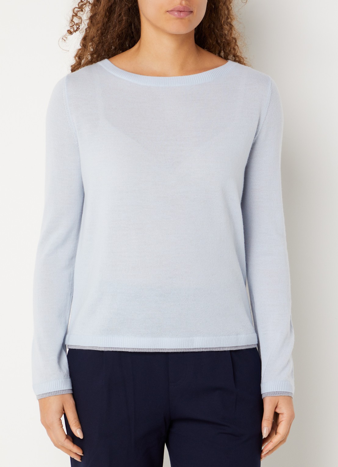 Benetton Fijngebreide pullover van scheerwol - detail 4 lichtblauw