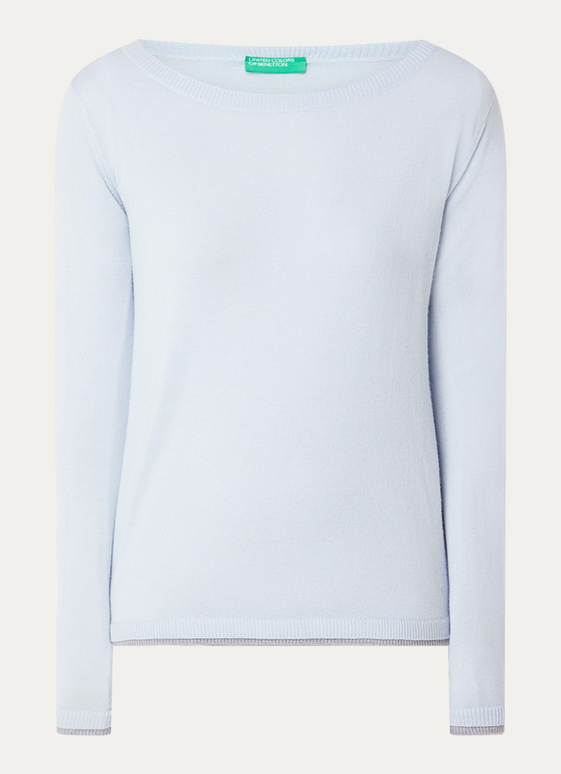 Benetton Fijngebreide pullover van scheerwol - voorkant lichtblauw