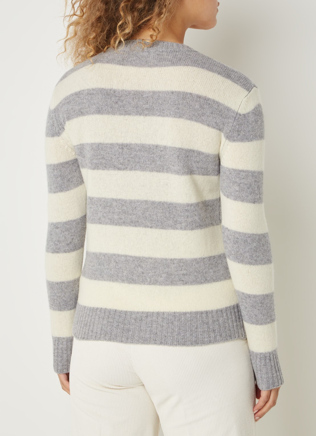 Benetton Fijngebreide pullover van wol met streepprint - achterkant lichtgrijs