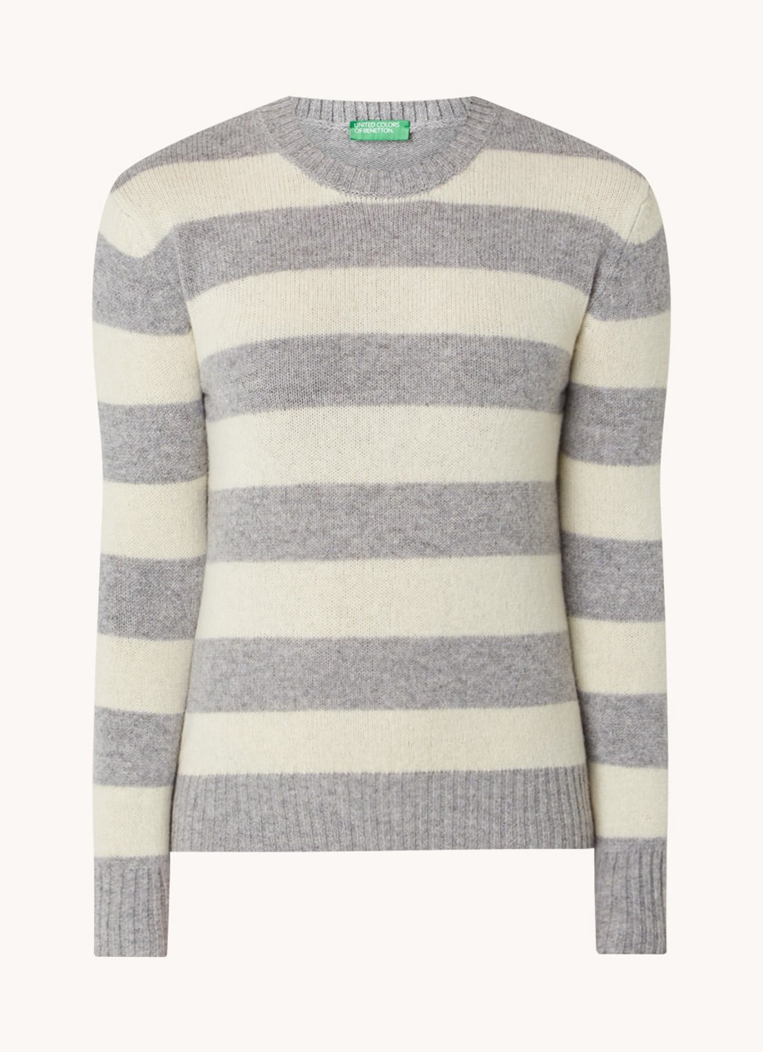 Benetton Fijngebreide pullover van wol met streepprint - voorkant 2 lichtgrijs