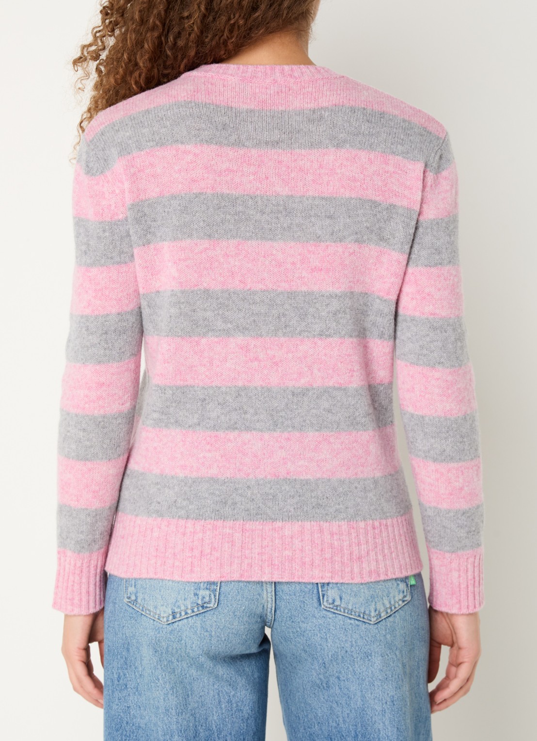 Benetton Fijngebreide pullover van wol met streepprint - achterkant 3 lichtroze