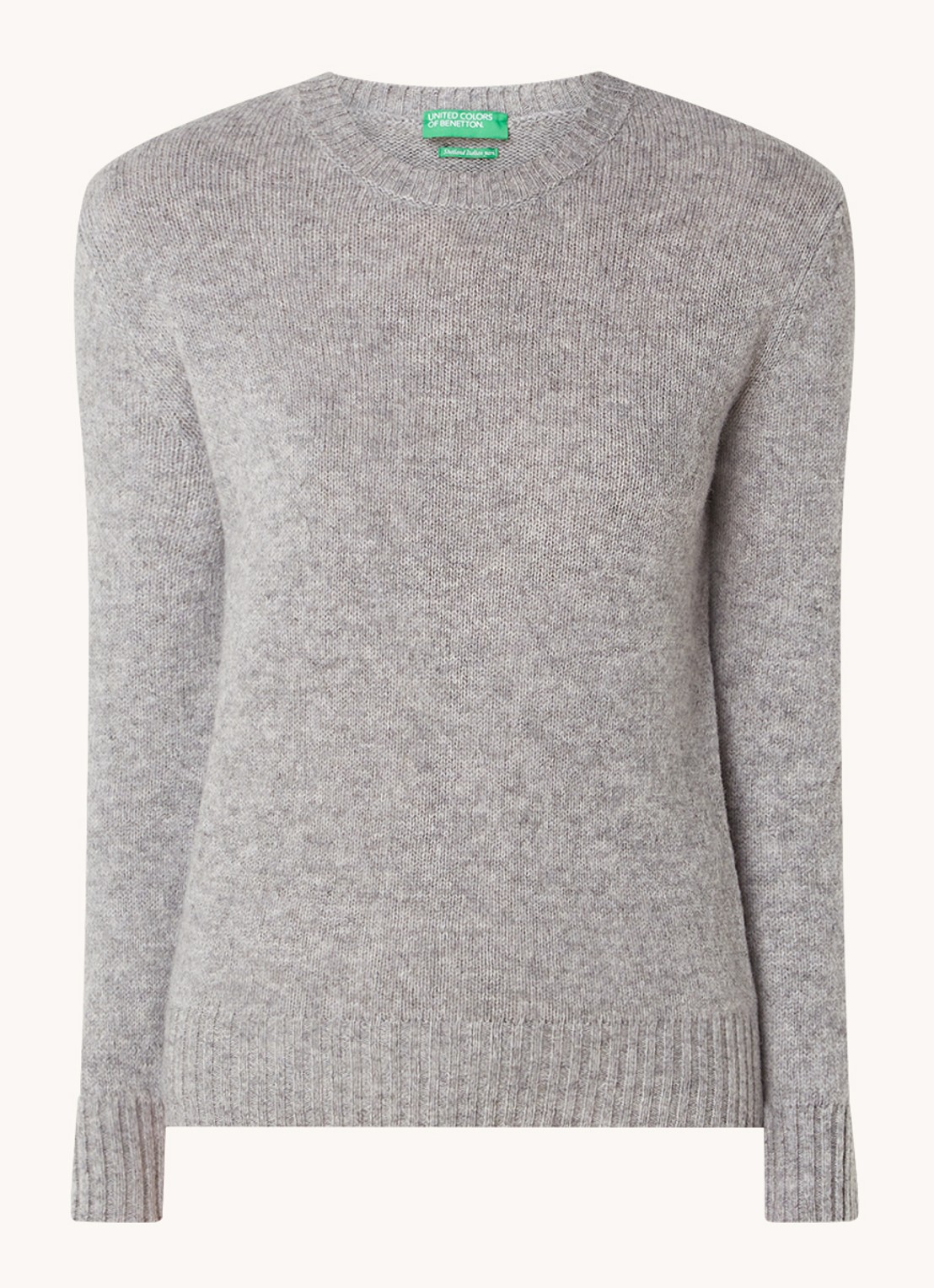 Benetton Fijngebreide pullover van wol - voorkant 2 lichtgrijs